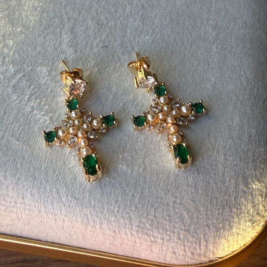 Cross green Earring