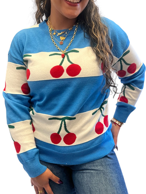 Blue cherry sweater