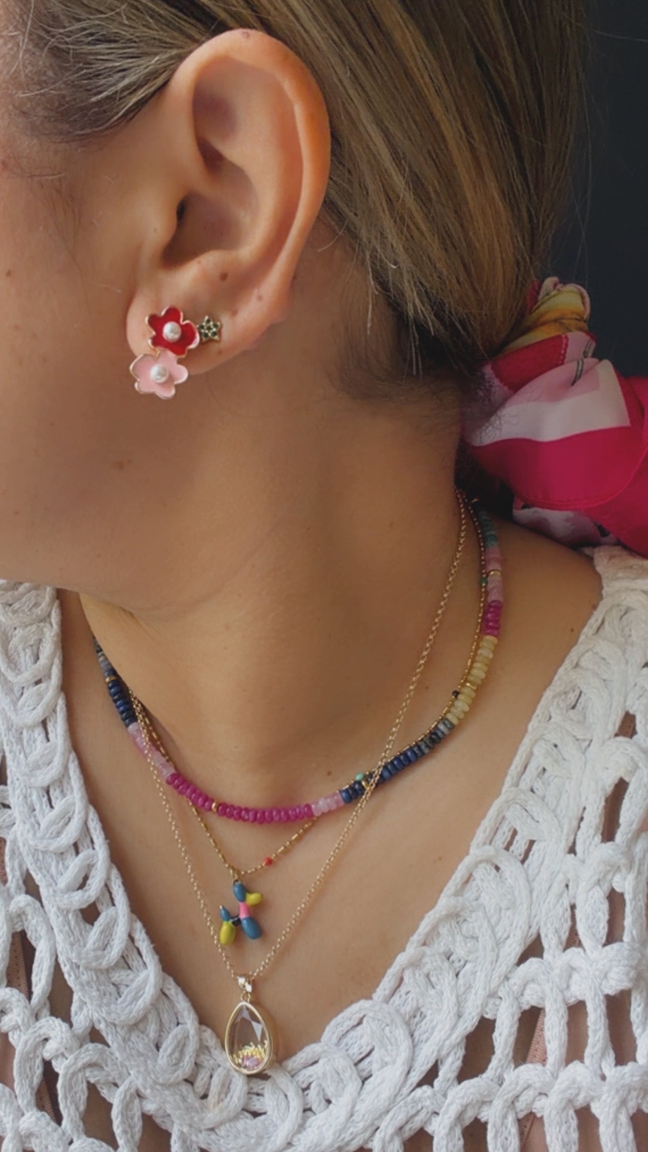 Pink flower earring