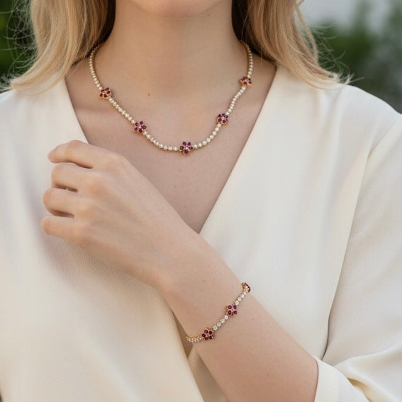 Flower tennis necklace, bracelet