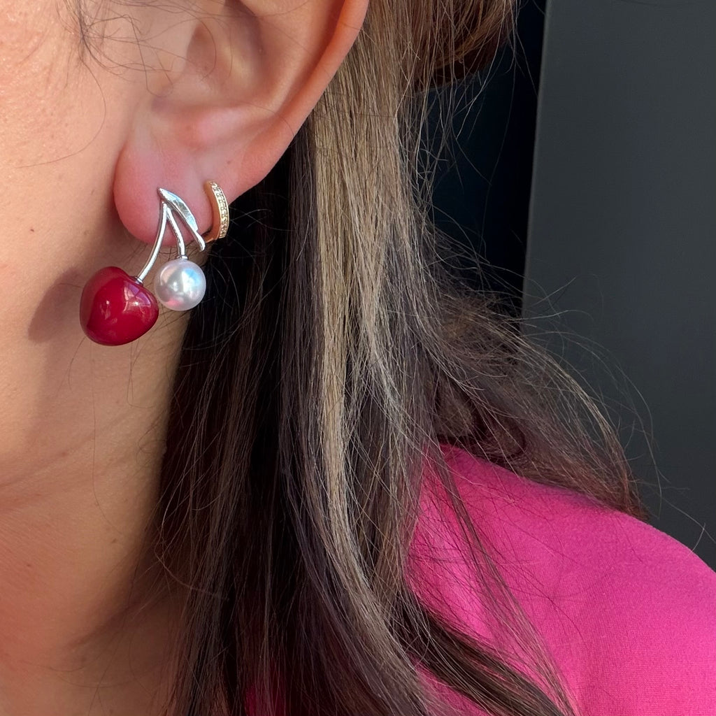 Cherry silver earring