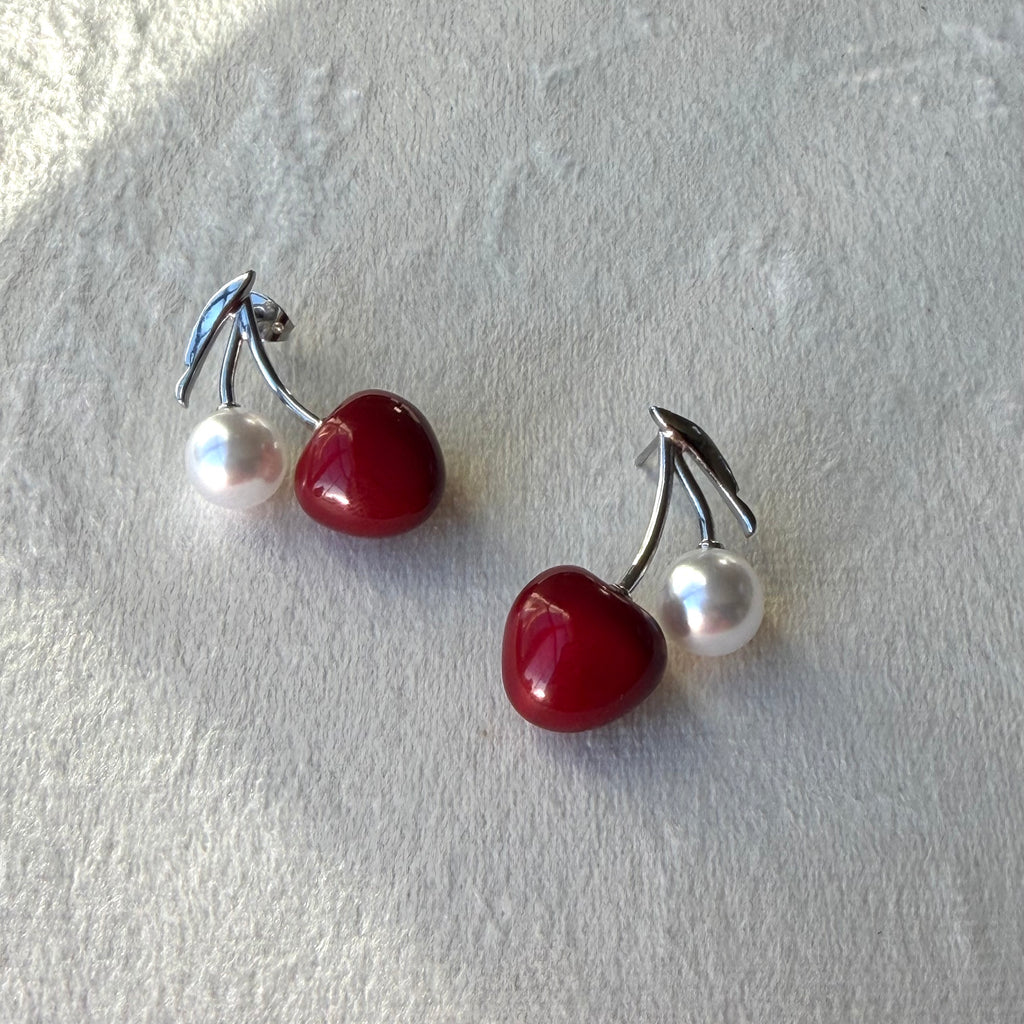 Cherry silver earring